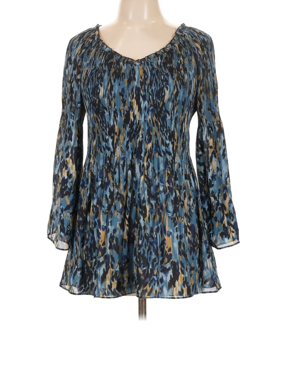 Floral & Ivy Blue Print-Effect Long Sleeve Smocked Waist Blouse